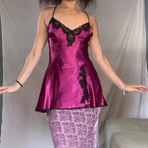 Frederick's of Hollywood Fuchsia and Black Lace Chemise